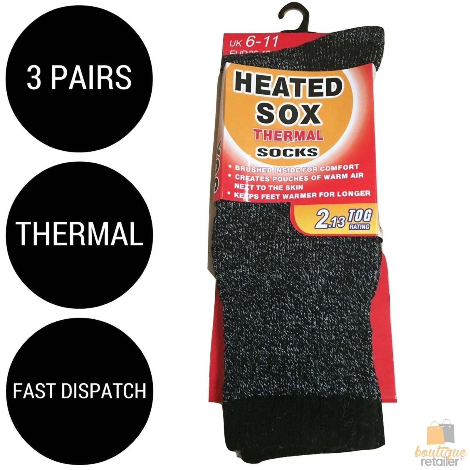 3 Pairs Mens THERMAL HEATED SOCKS Warm Winter Comfort Mens Work Sox Ski BULK