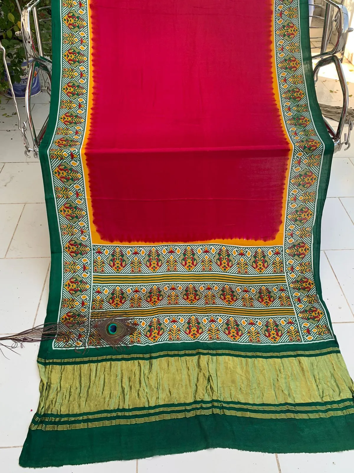 Beautiful Designer Bandhej
Gajji Silk Ajrakh Pallu Lagdi Pata Sarees
