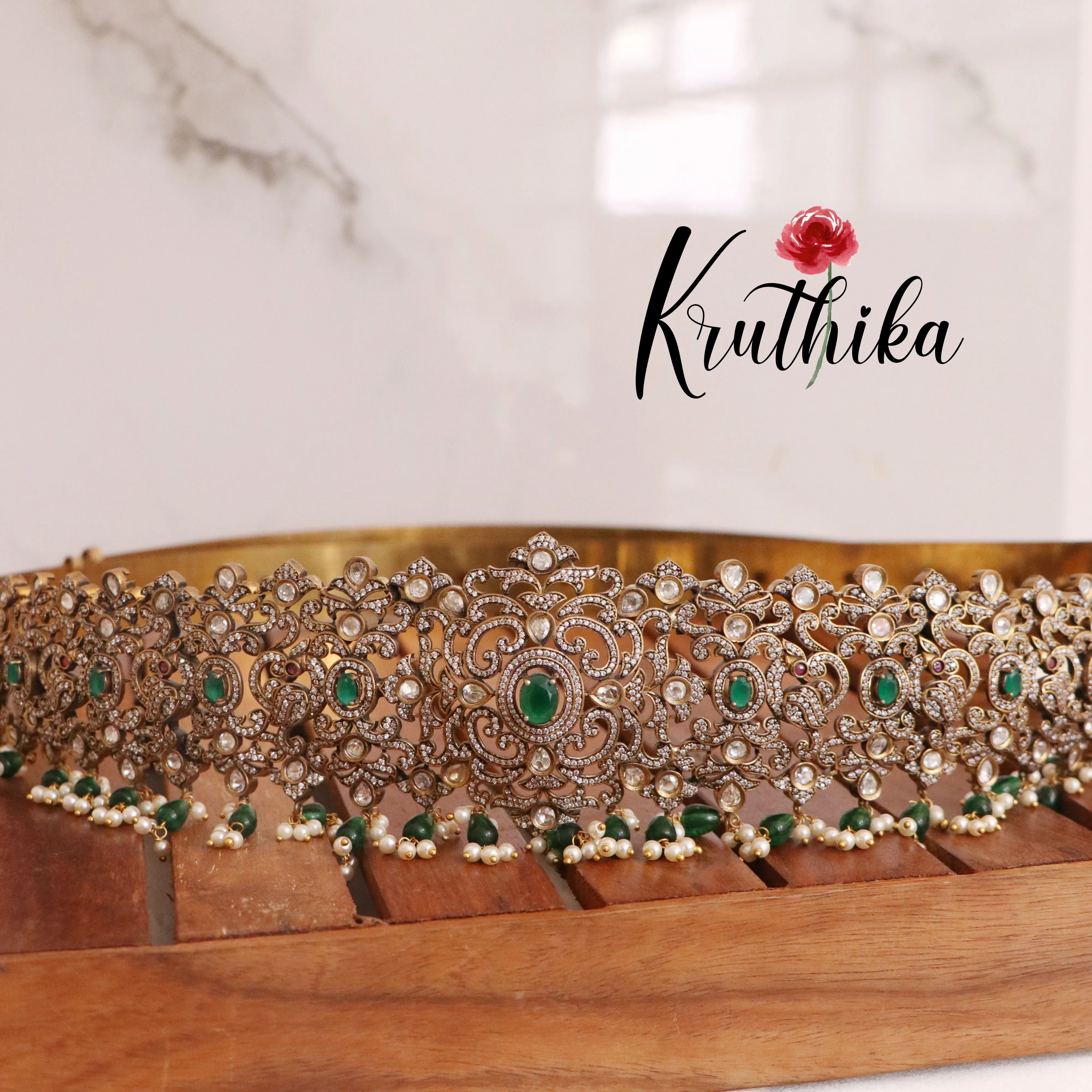 Beautiful victorian cutwork cz Hip belt vaddanam V224