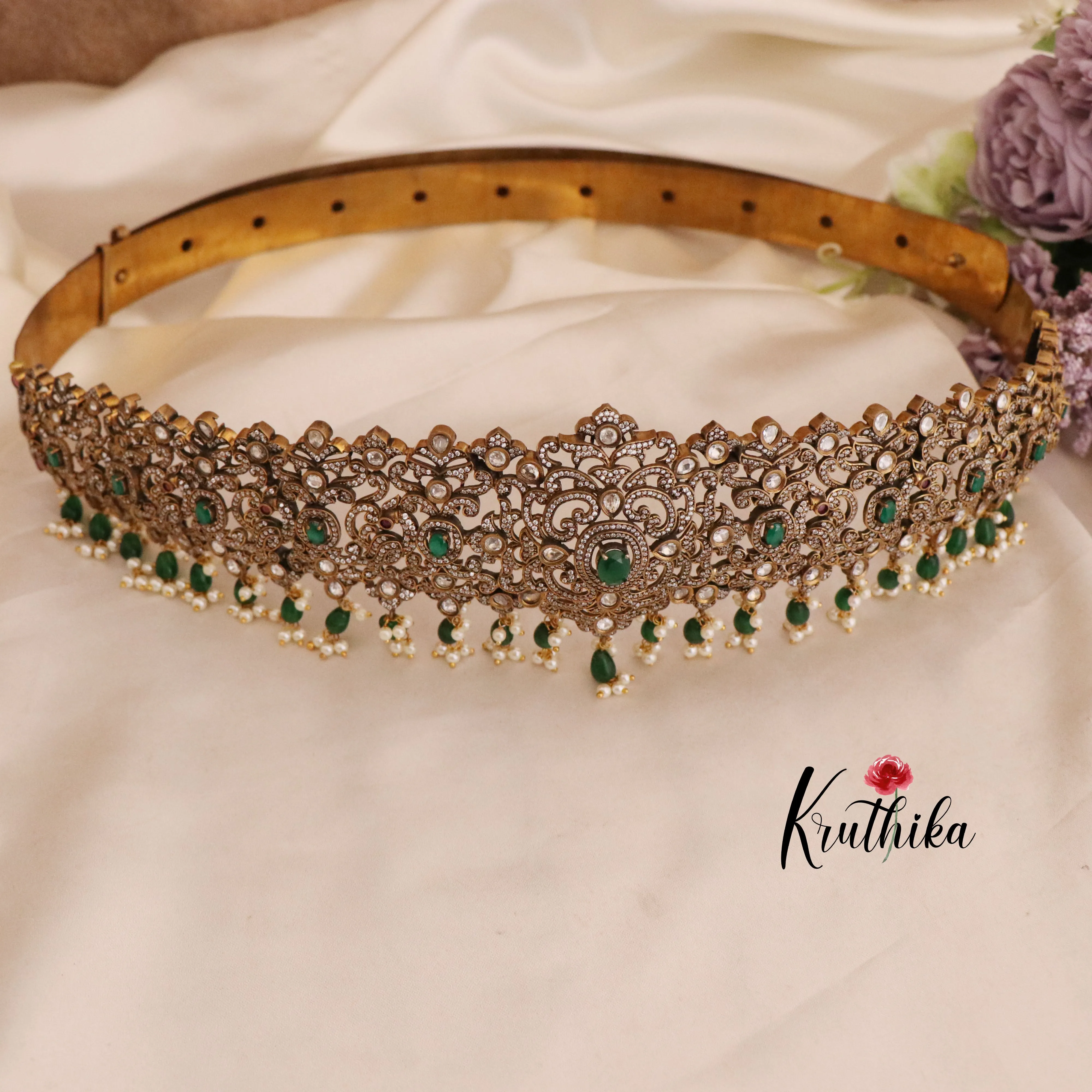 Beautiful victorian cutwork cz Hip belt vaddanam V224