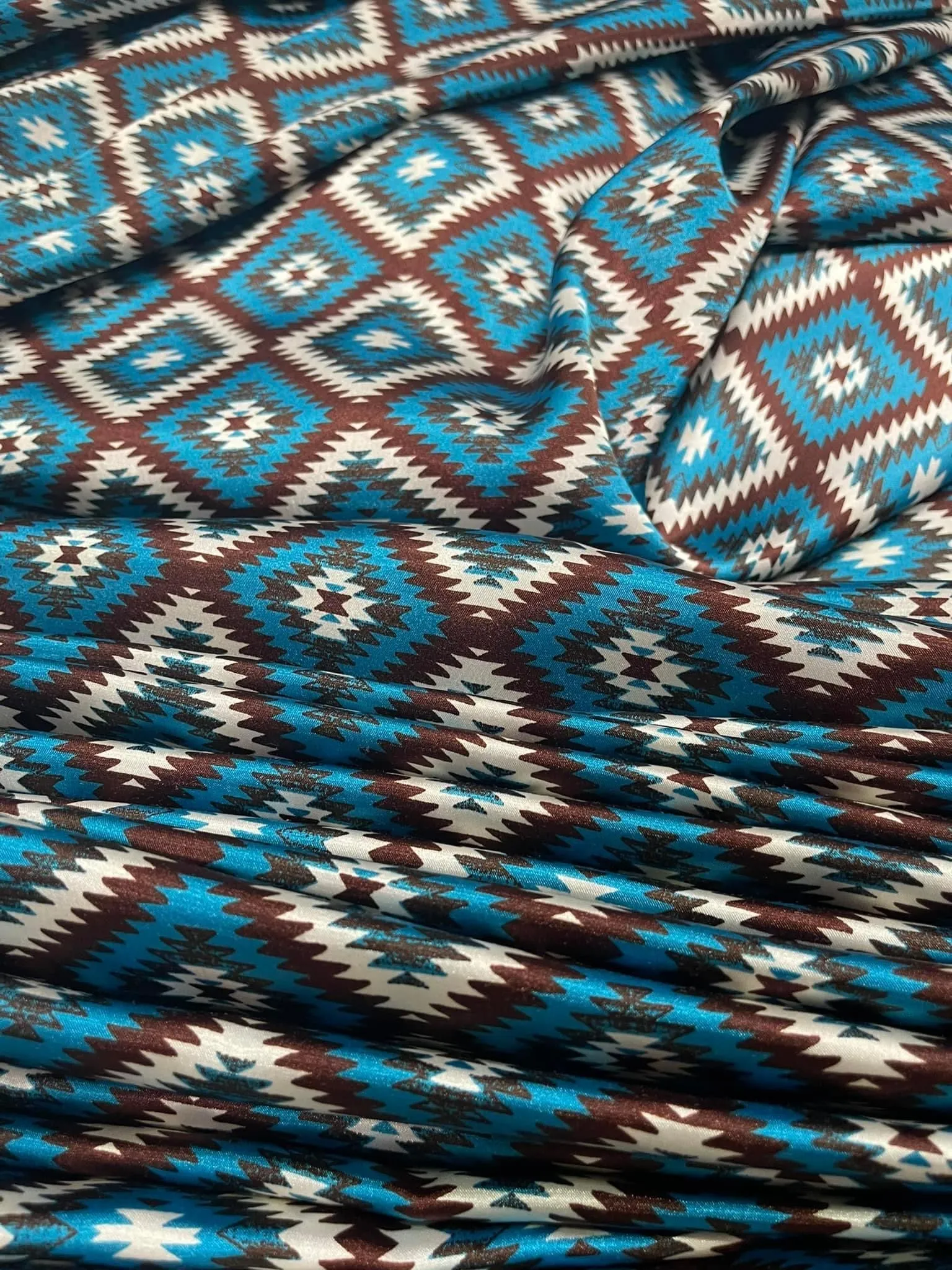 Charmeuse satin fabric by the yard - Aztec Boho Fabric