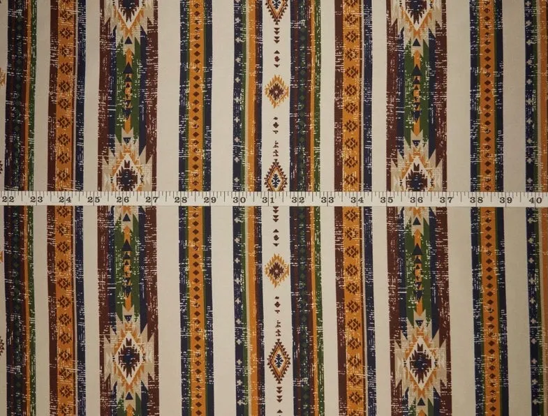 Charmeuse satin fabric by the yard -  Ivory olive green navy aztec tribal print