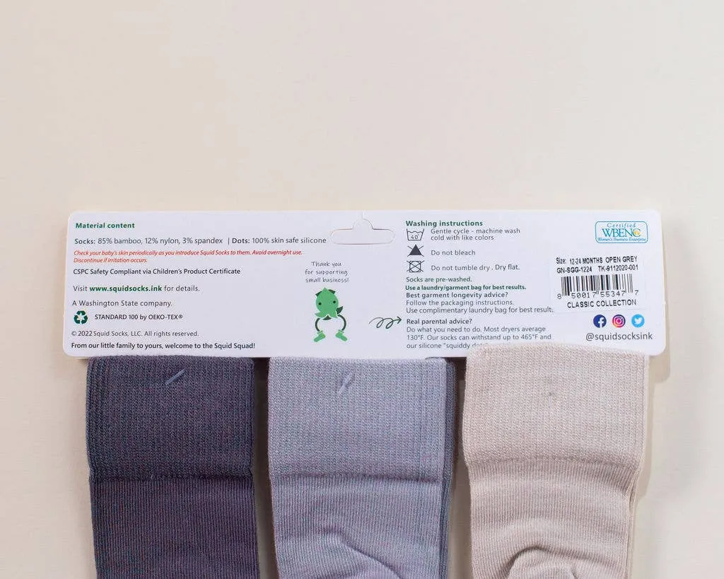 Classic - Non-Slip Baby Socks in Sand, Light Gray, Dark Gray