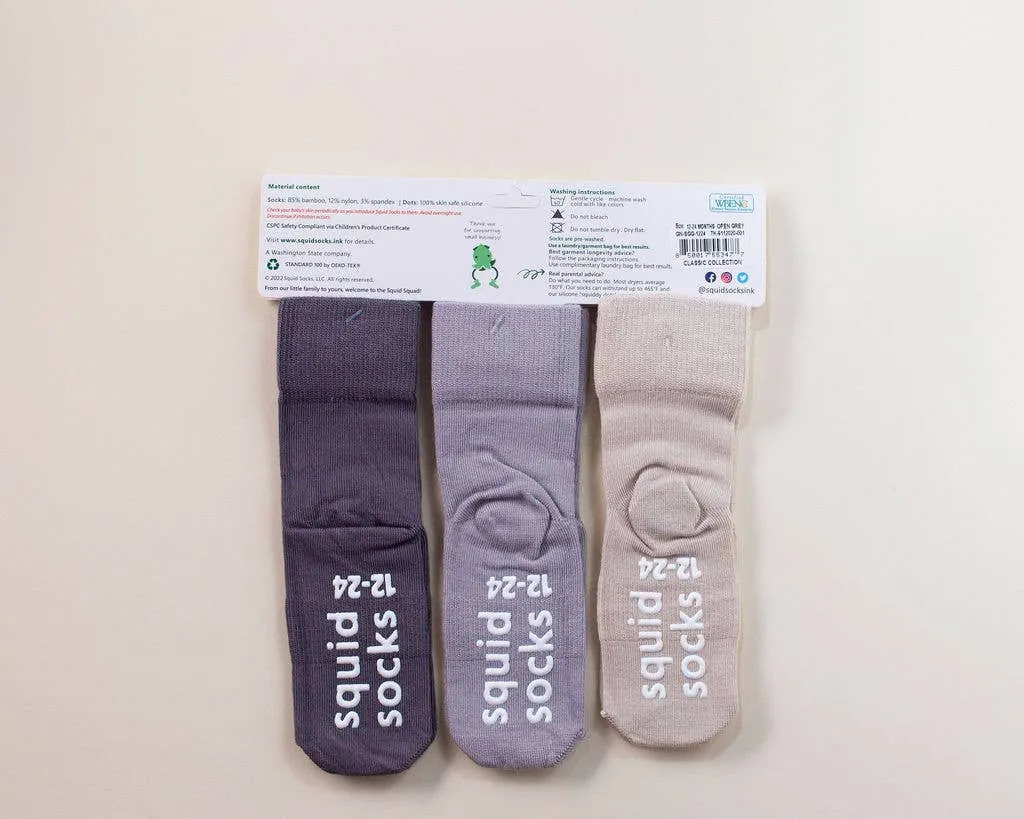 Classic - Non-Slip Baby Socks in Sand, Light Gray, Dark Gray