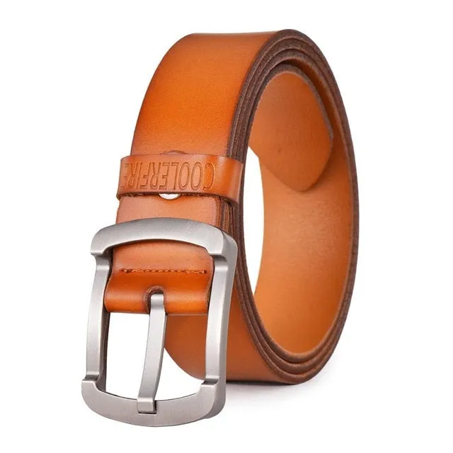 Coolerfire cowhide genuine leather black jeans strap vintage men belts