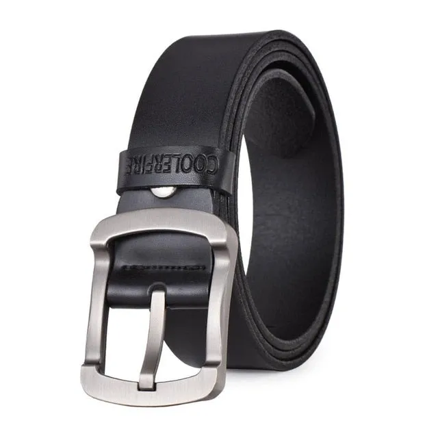 Coolerfire cowhide genuine leather black jeans strap vintage men belts