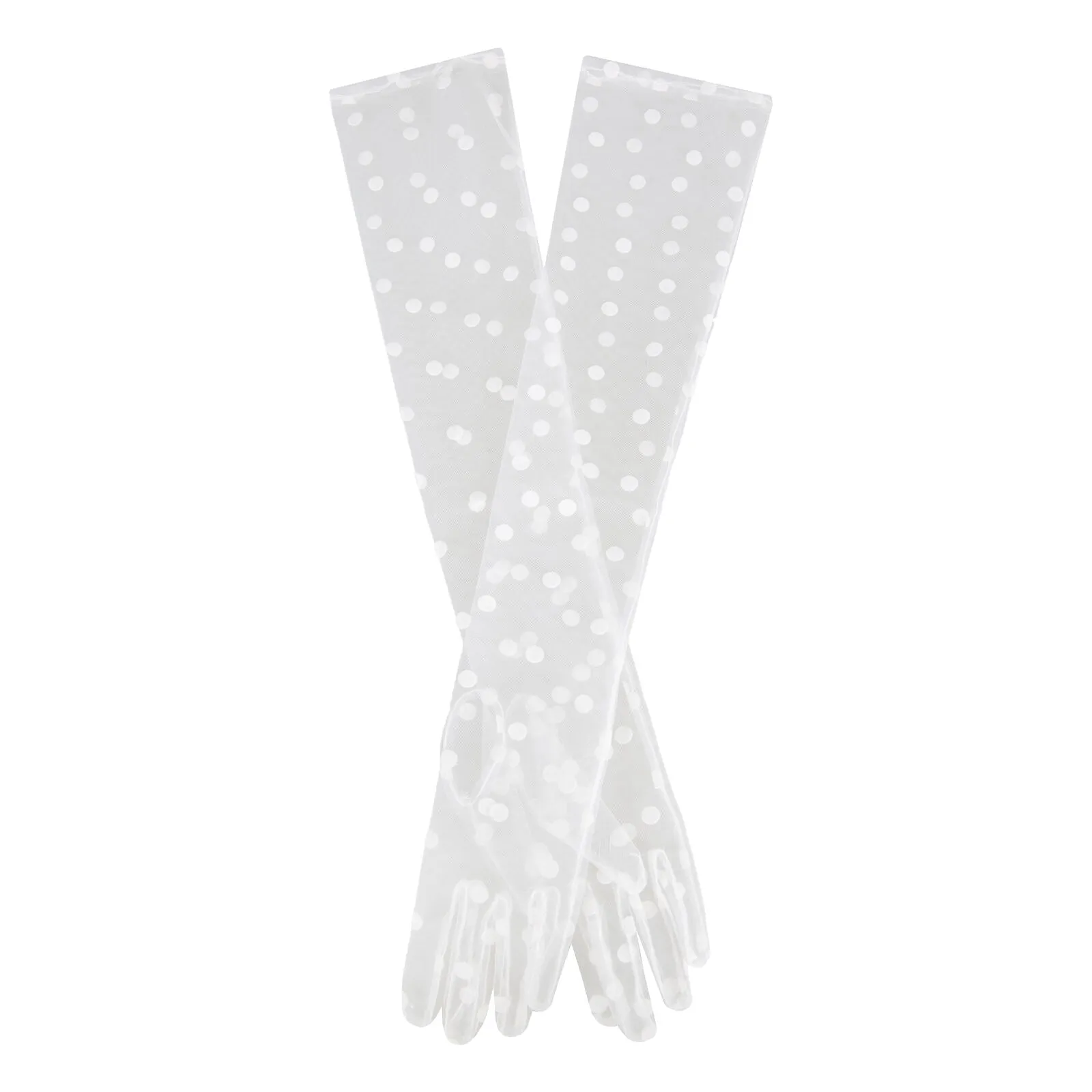 Dents Women’s Long Opera Spotty Tulle Gloves in Ivory