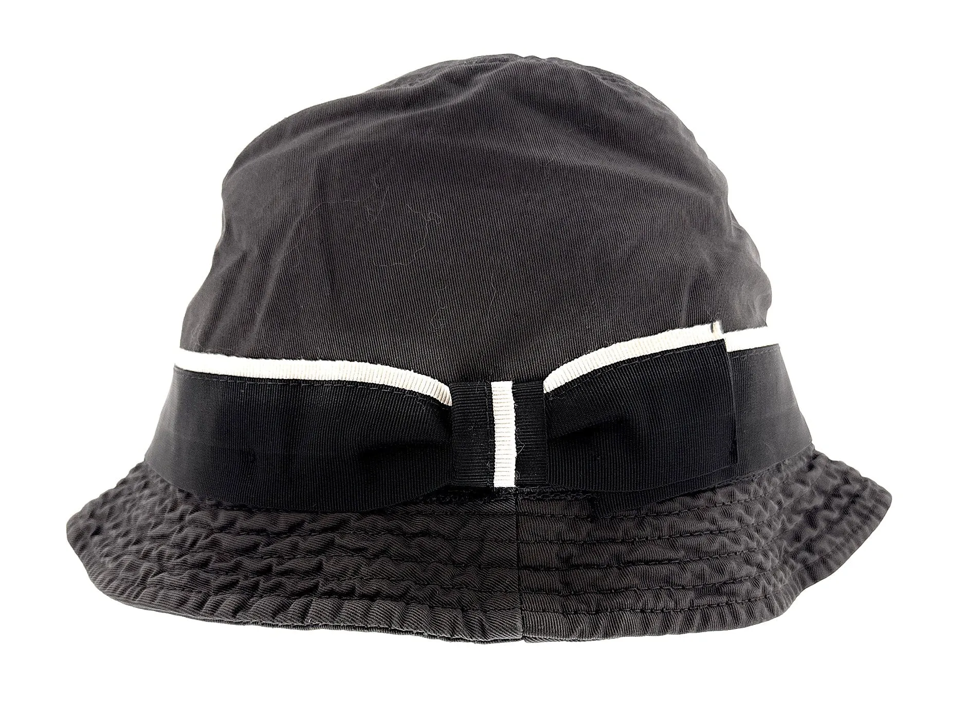 Dolce & Gabbana Men’s Black Pure Cotton Bucket Hat with Bow Band-Adult M