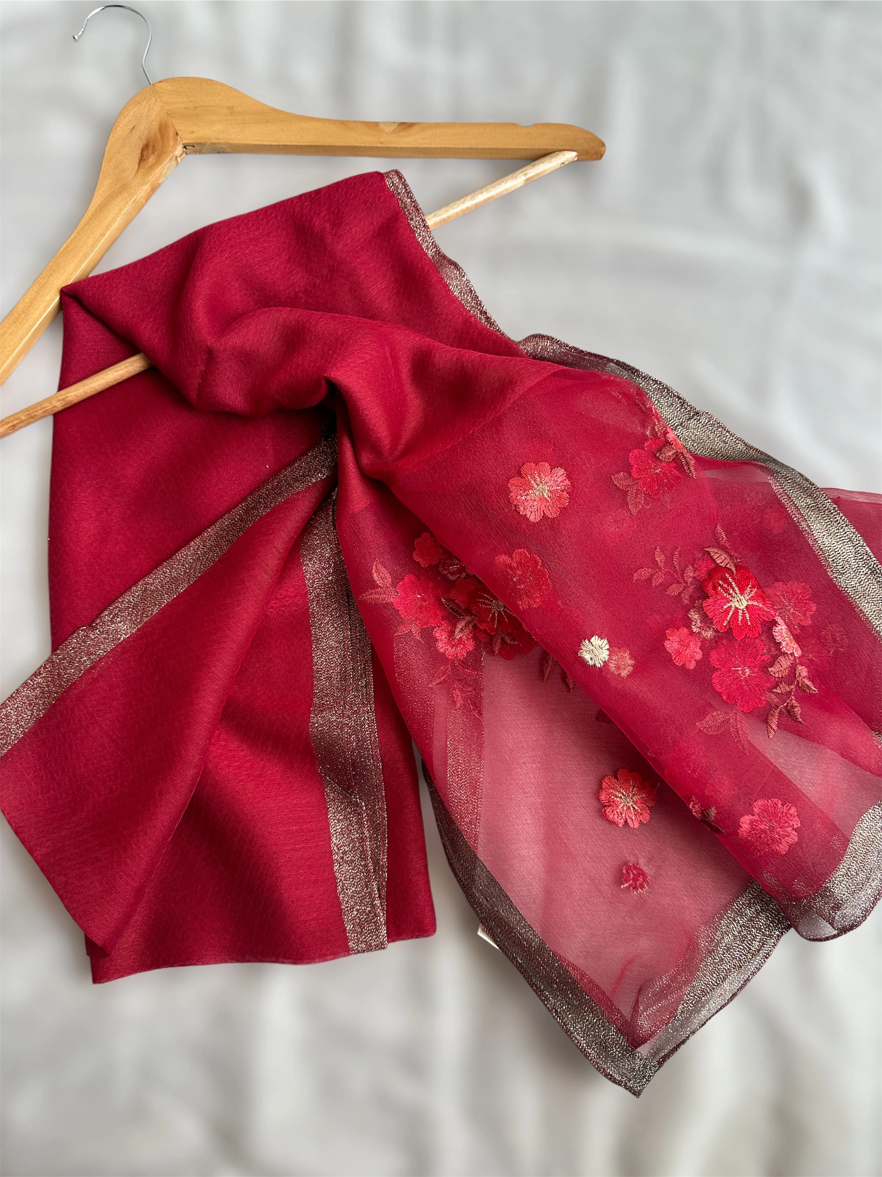 Embroidered Organza- Luxury Hijabs-Maroon