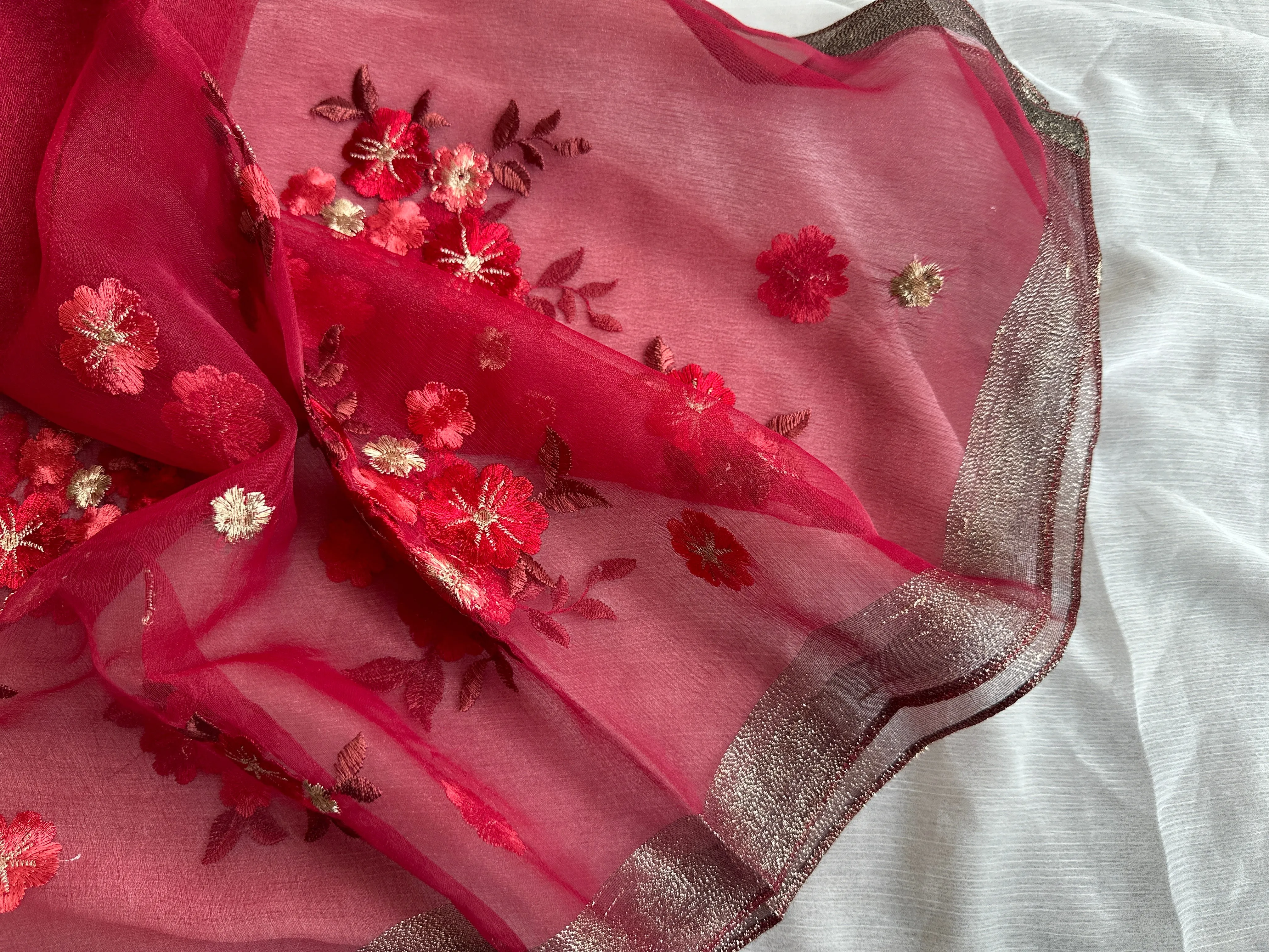 Embroidered Organza- Luxury Hijabs-Maroon