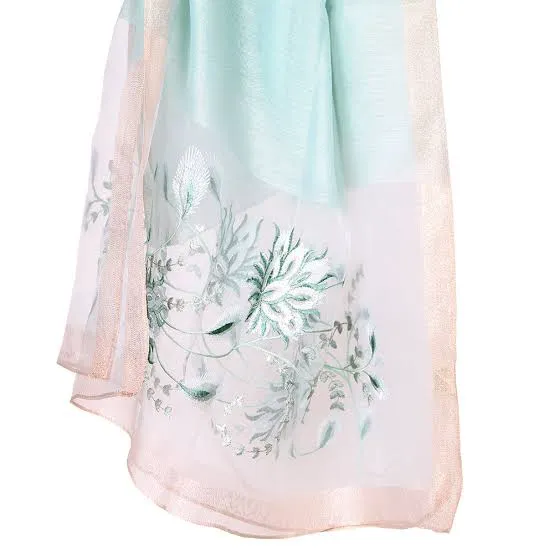 Embroidered Organza- Luxury Hijabs-Mint Green