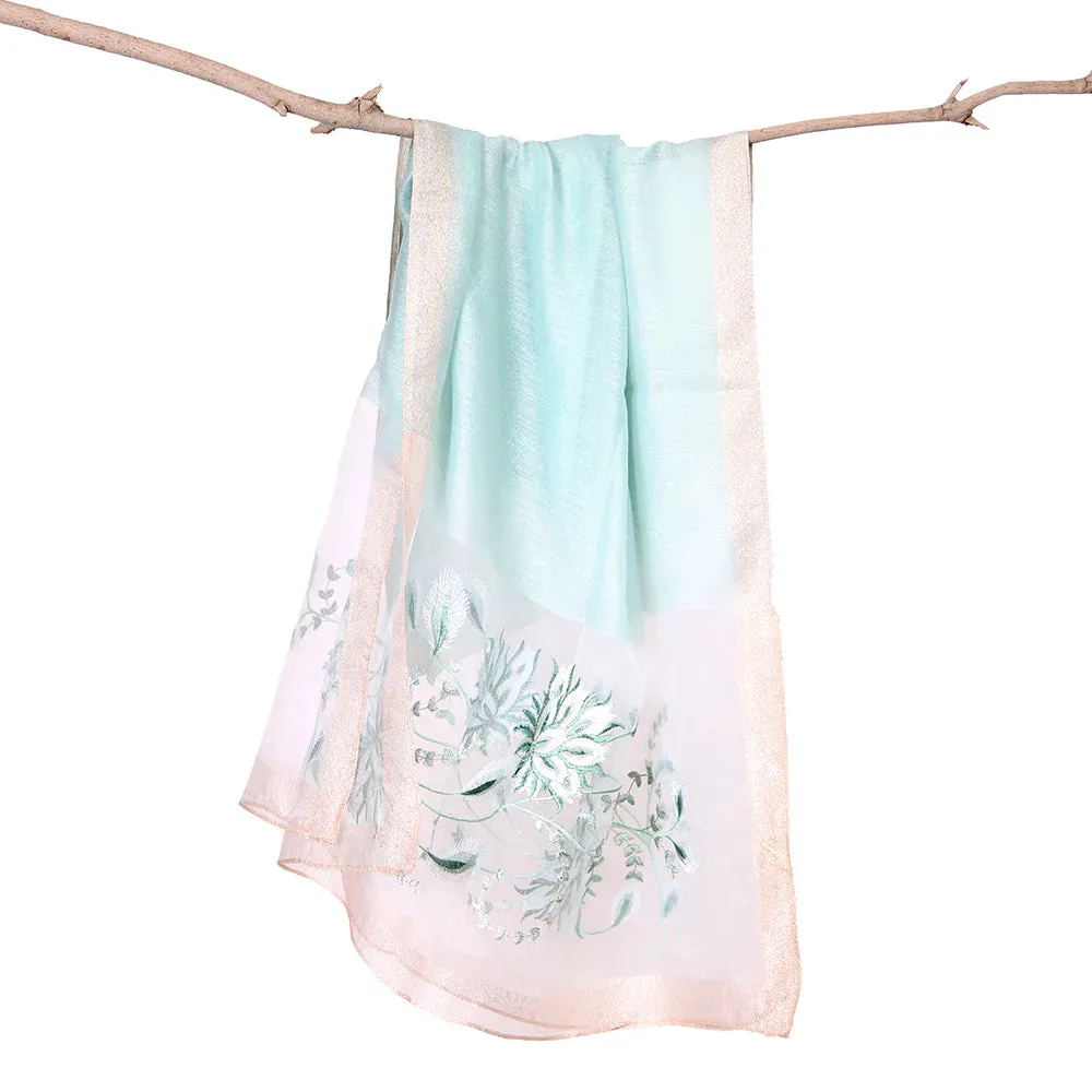 Embroidered Organza- Luxury Hijabs-Mint Green