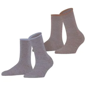 Esprit Allover Stripe 2 Pack Socks - Purple/Brown Mix