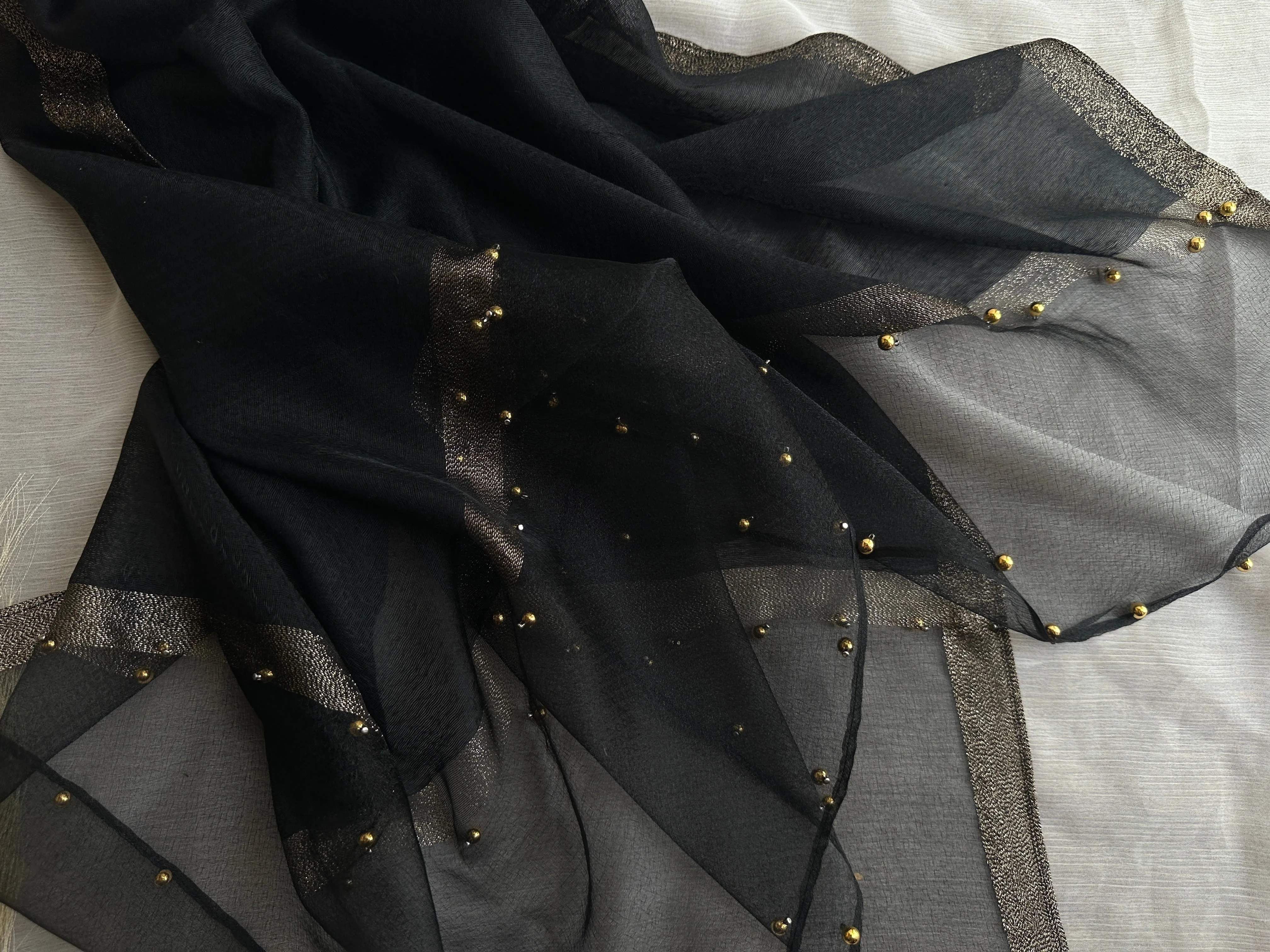 Golden Beaded Organza- Black- Luxury Hijabs