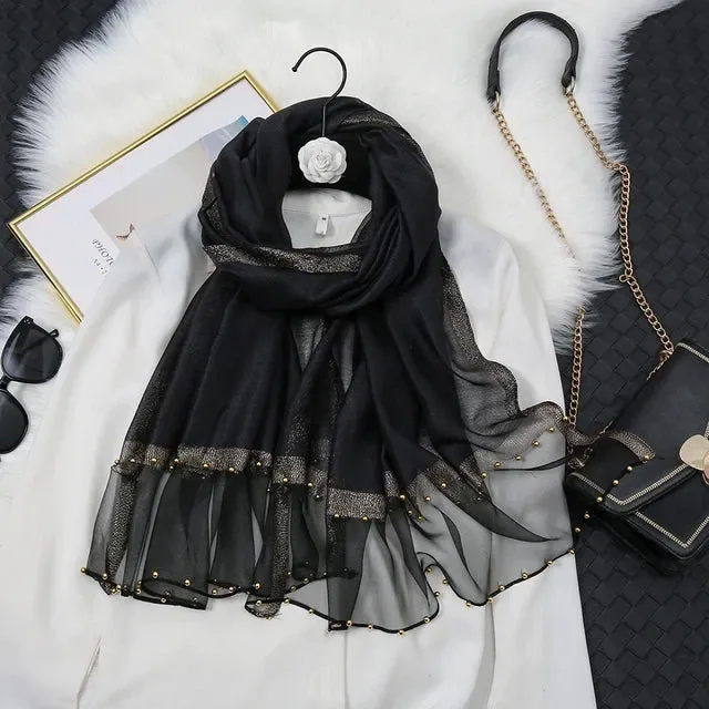 Golden Beaded Organza- Black- Luxury Hijabs