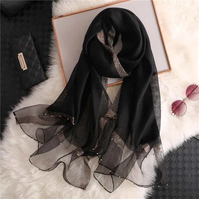 Golden Beaded Organza- Black- Luxury Hijabs