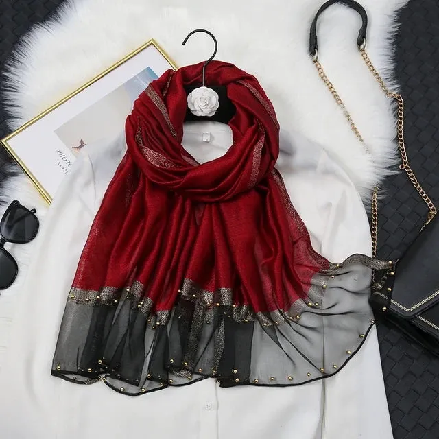 Golden Beaded Organza- Maroon- Luxury Hijabs