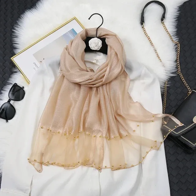 Golden Beaded Organza- Mocha- Luxury Hijabs