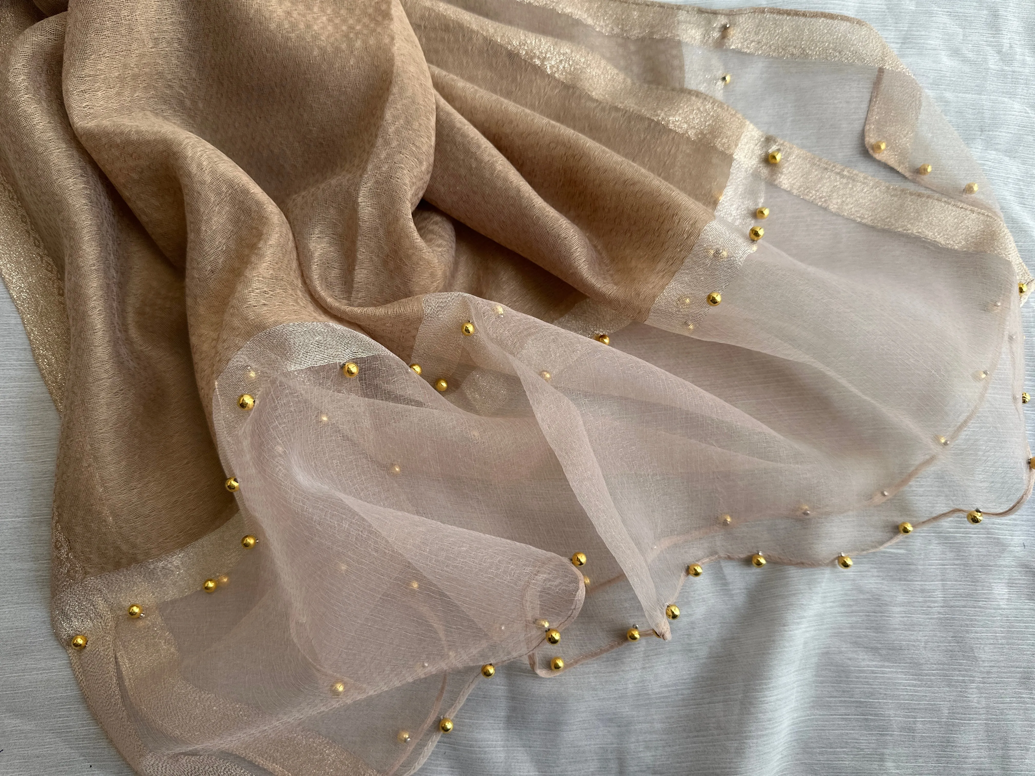 Golden Beaded Organza- Mocha- Luxury Hijabs