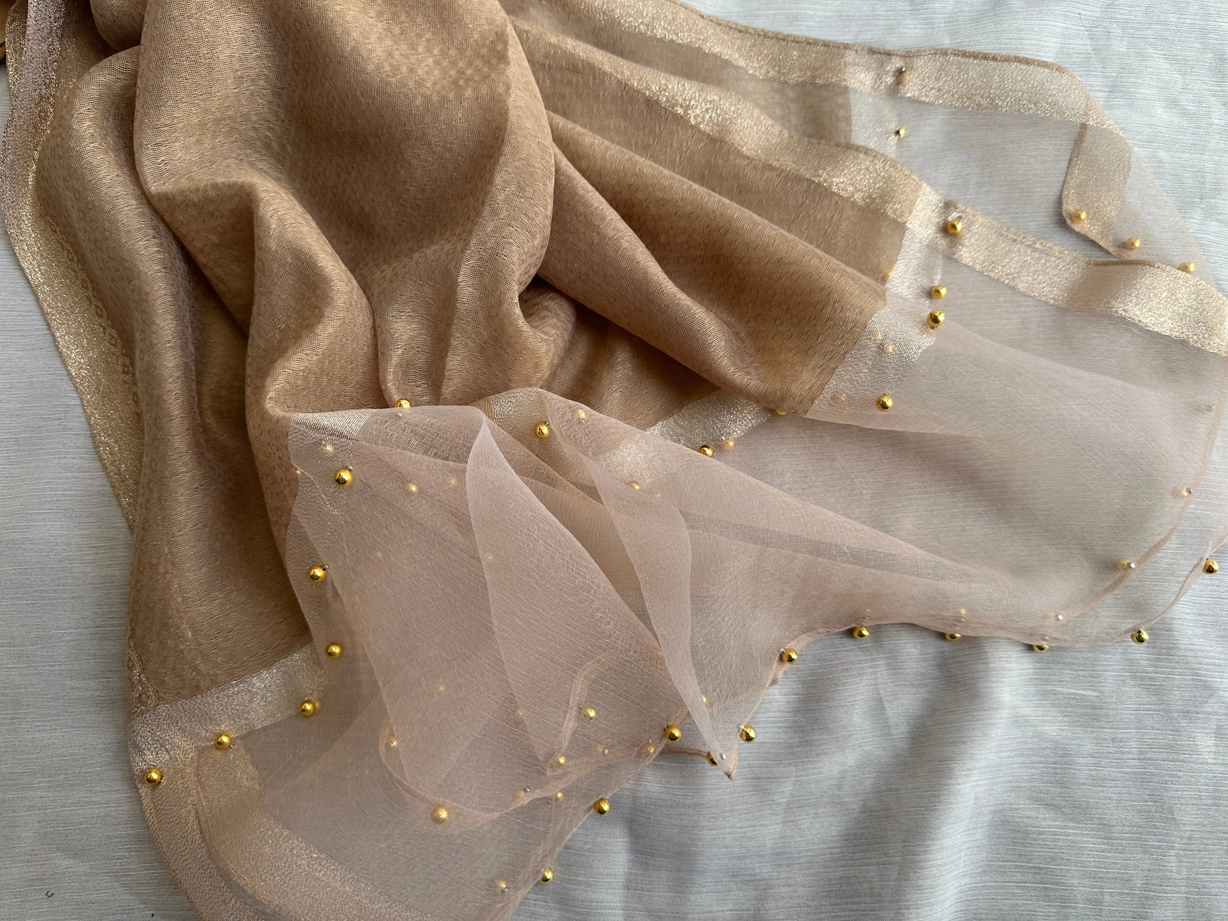 Golden Beaded Organza- Mocha- Luxury Hijabs