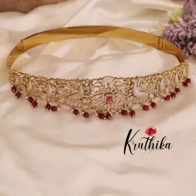 Grand victorian CZ peacock ruby beads Hip belt vaddanam V219