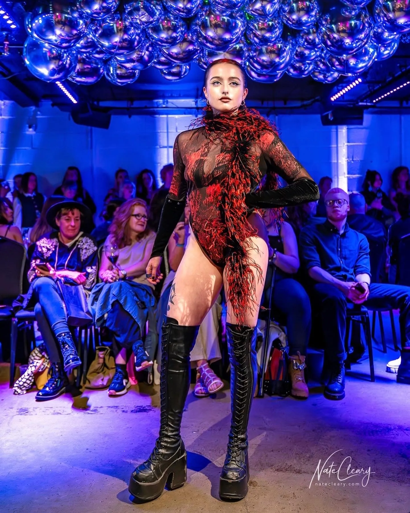 ‘HOLLYWOOD BABYLON’ hand painted high cut bodysuit with insert gloves
