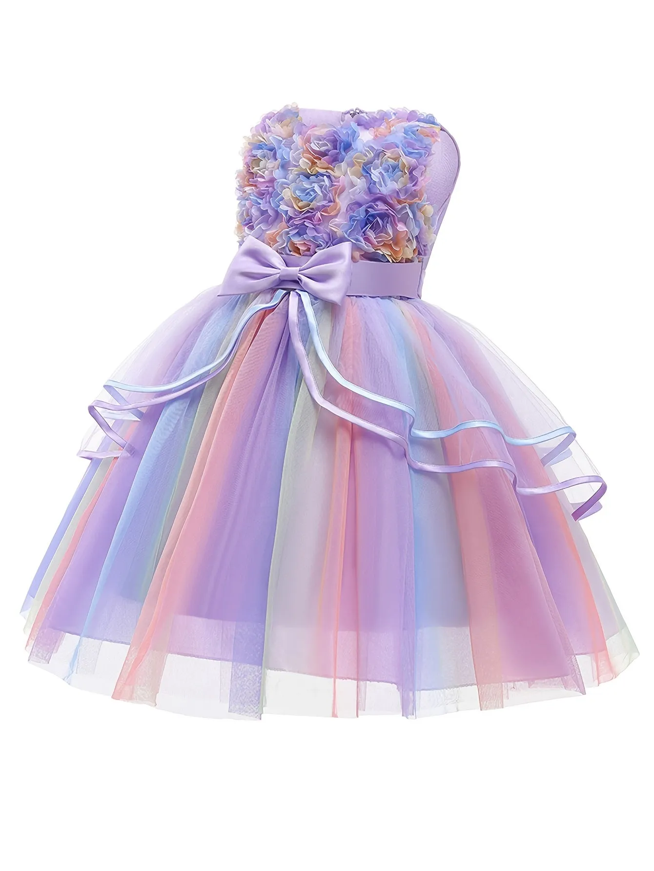 [Kids Casual Tutu Ball Dress] Flower Girl Rainbow Wedding Dress Princess Tutu Ball for Wedding Party Flower Girl Dress Kids Ruffles Lace Casual Dresses