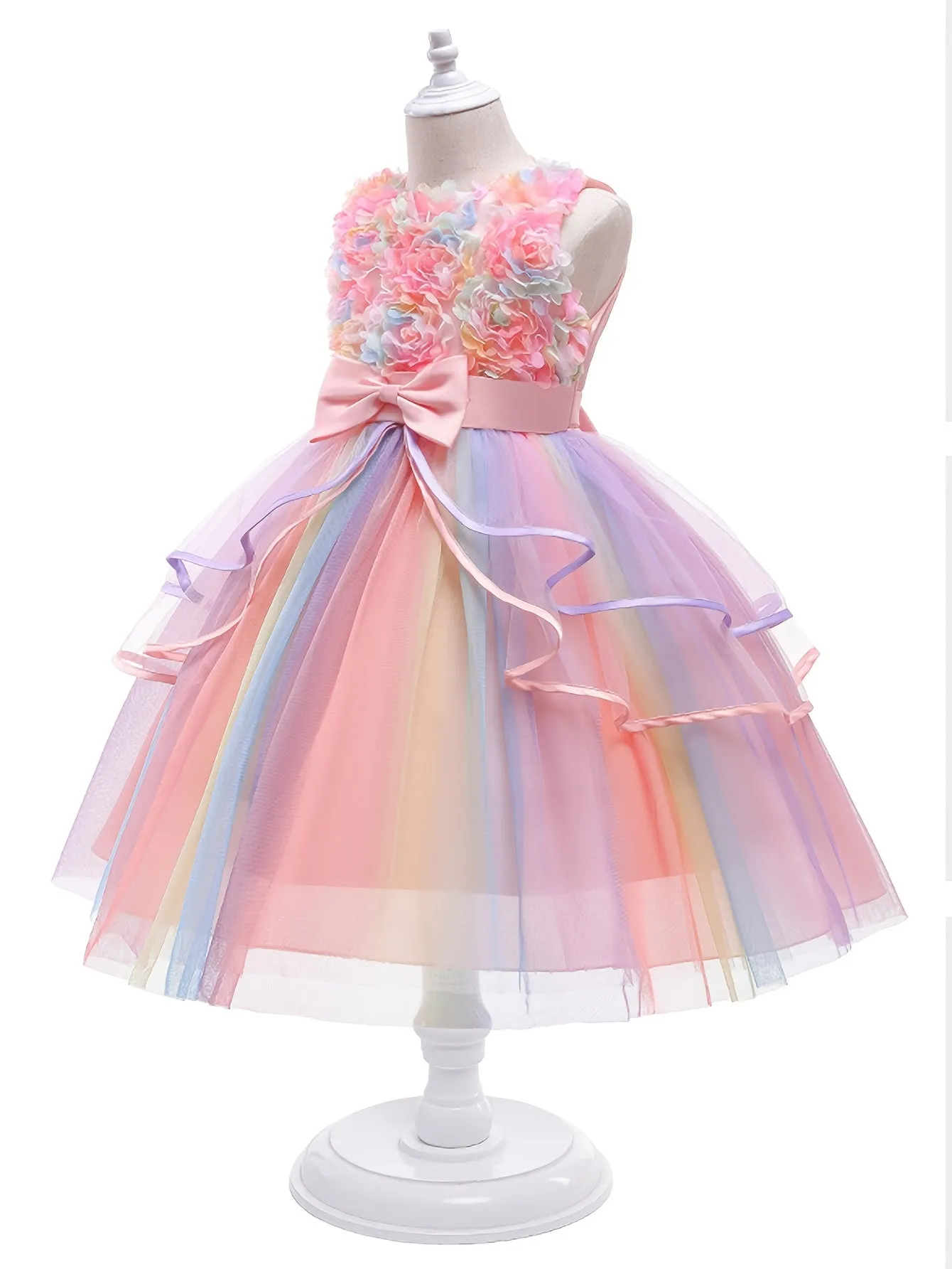 [Kids Casual Tutu Ball Dress] Flower Girl Rainbow Wedding Dress Princess Tutu Ball for Wedding Party Flower Girl Dress Kids Ruffles Lace Casual Dresses