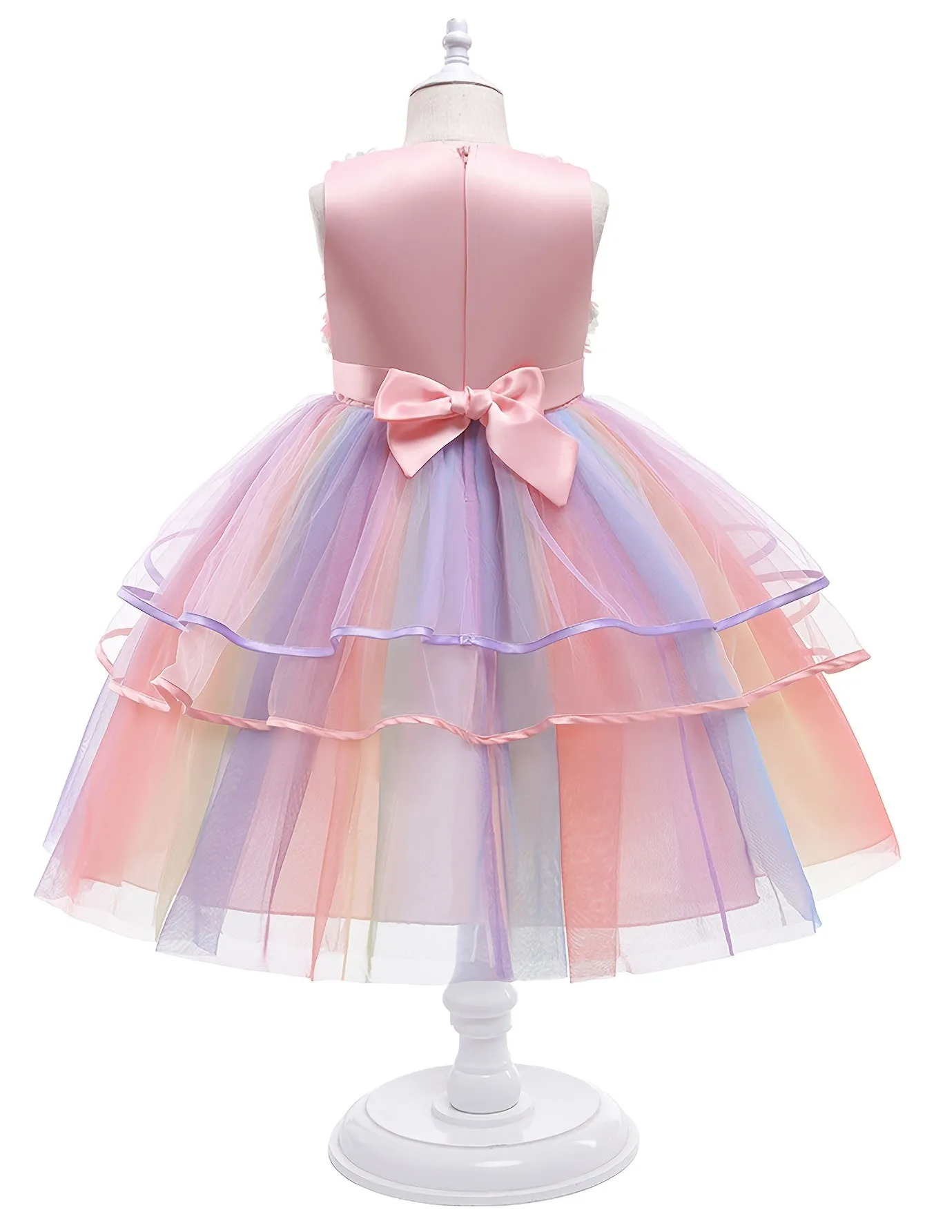 [Kids Casual Tutu Ball Dress] Flower Girl Rainbow Wedding Dress Princess Tutu Ball for Wedding Party Flower Girl Dress Kids Ruffles Lace Casual Dresses