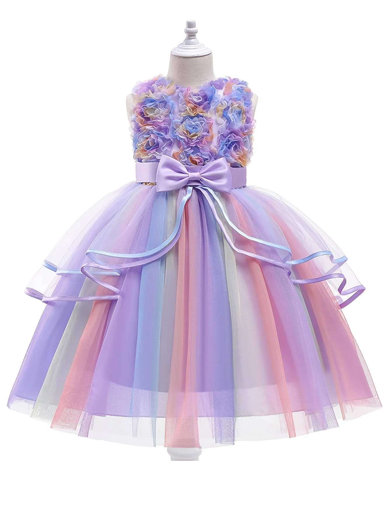 [Kids Casual Tutu Ball Dress] Flower Girl Rainbow Wedding Dress Princess Tutu Ball for Wedding Party Flower Girl Dress Kids Ruffles Lace Casual Dresses