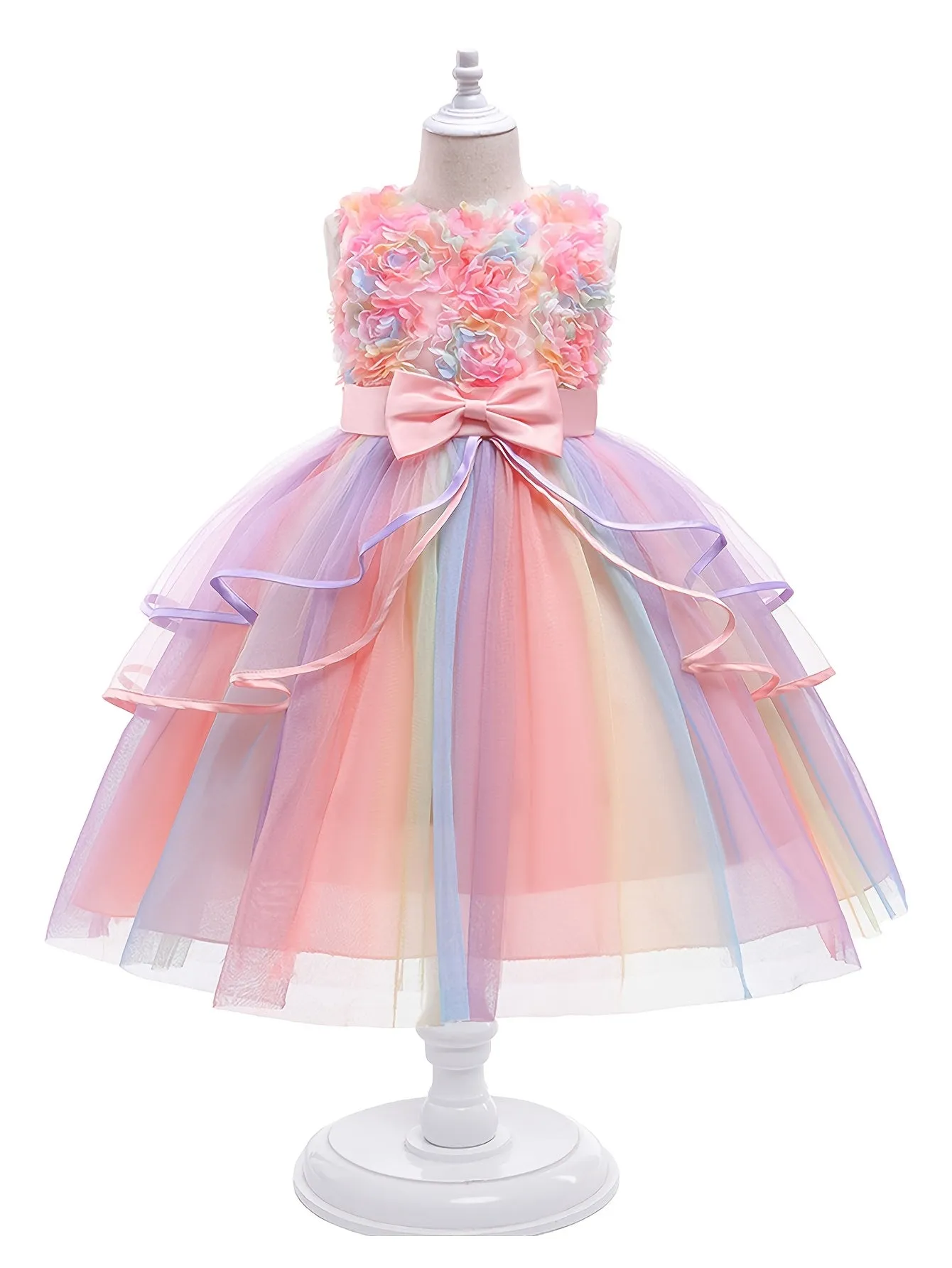 [Kids Casual Tutu Ball Dress] Flower Girl Rainbow Wedding Dress Princess Tutu Ball for Wedding Party Flower Girl Dress Kids Ruffles Lace Casual Dresses