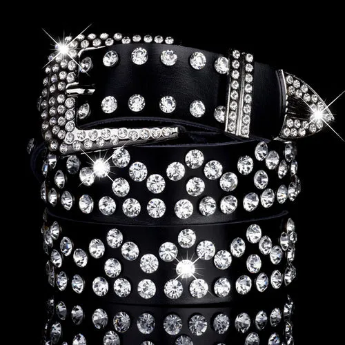 Luxury Elegant Diamond Leather Belt Vintage Female