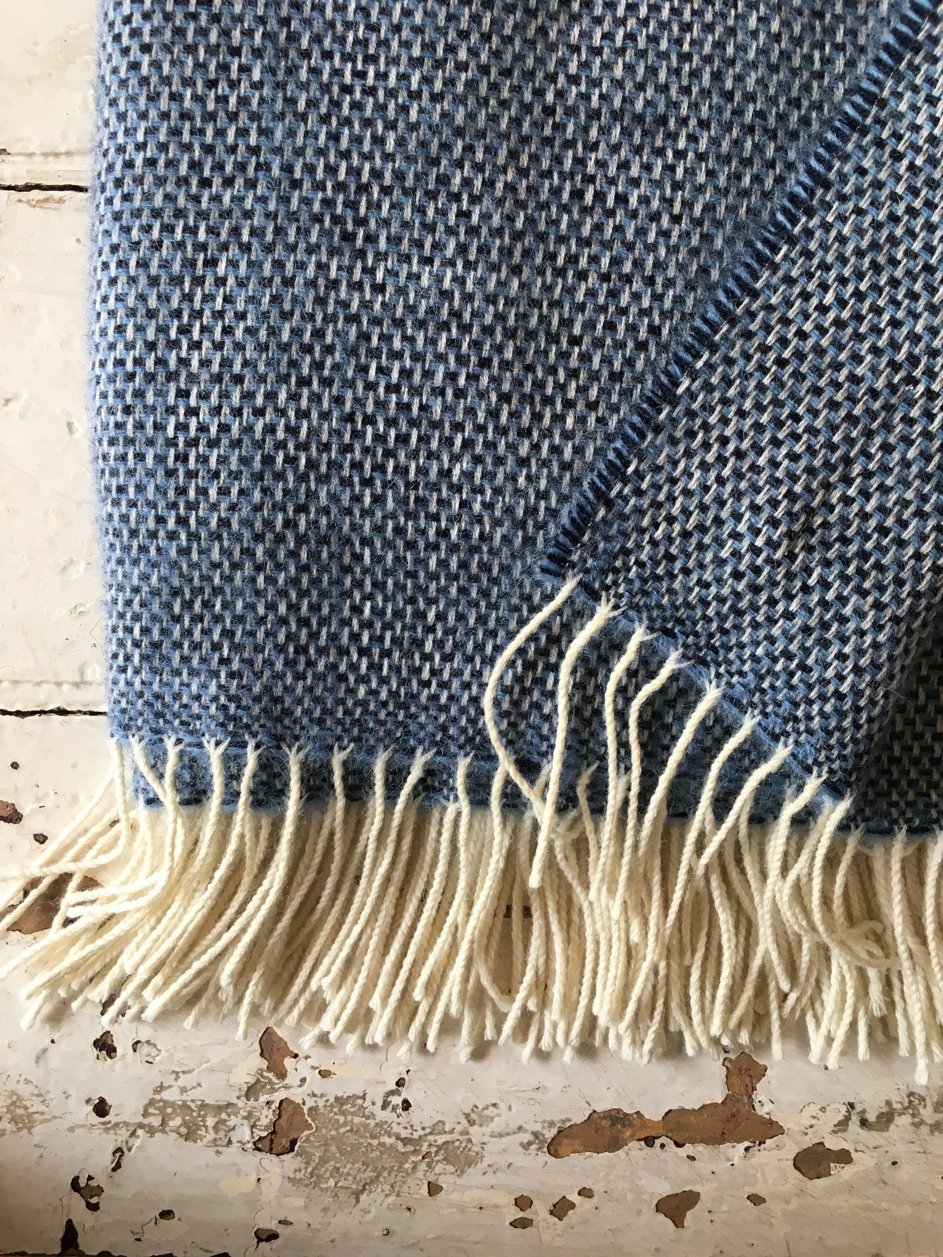 McNutts | Luxury Collection Pure Wool Blanket | Sea Sky Blue Box Weave