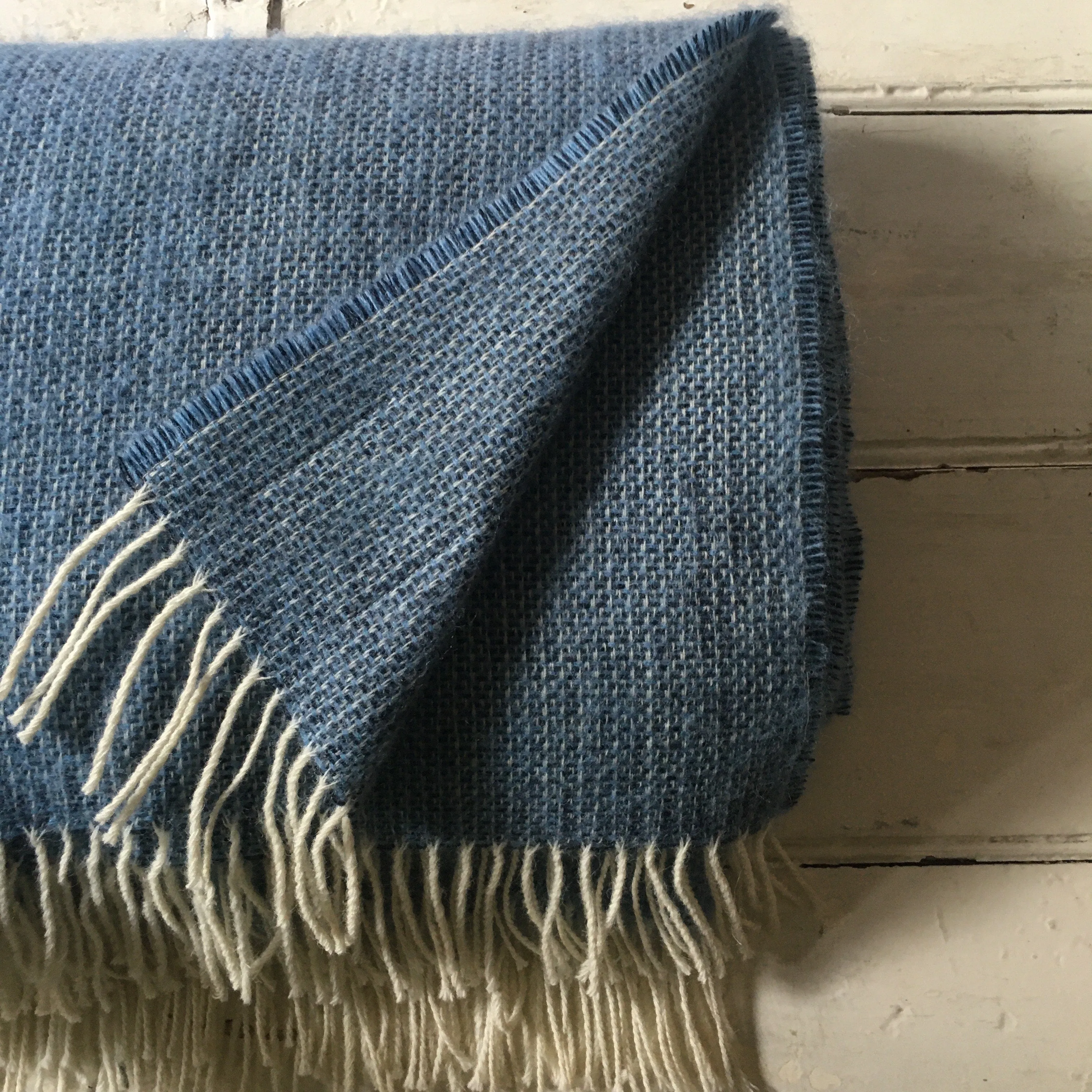 McNutts | Luxury Collection Pure Wool Blanket | Sea Sky Blue Box Weave