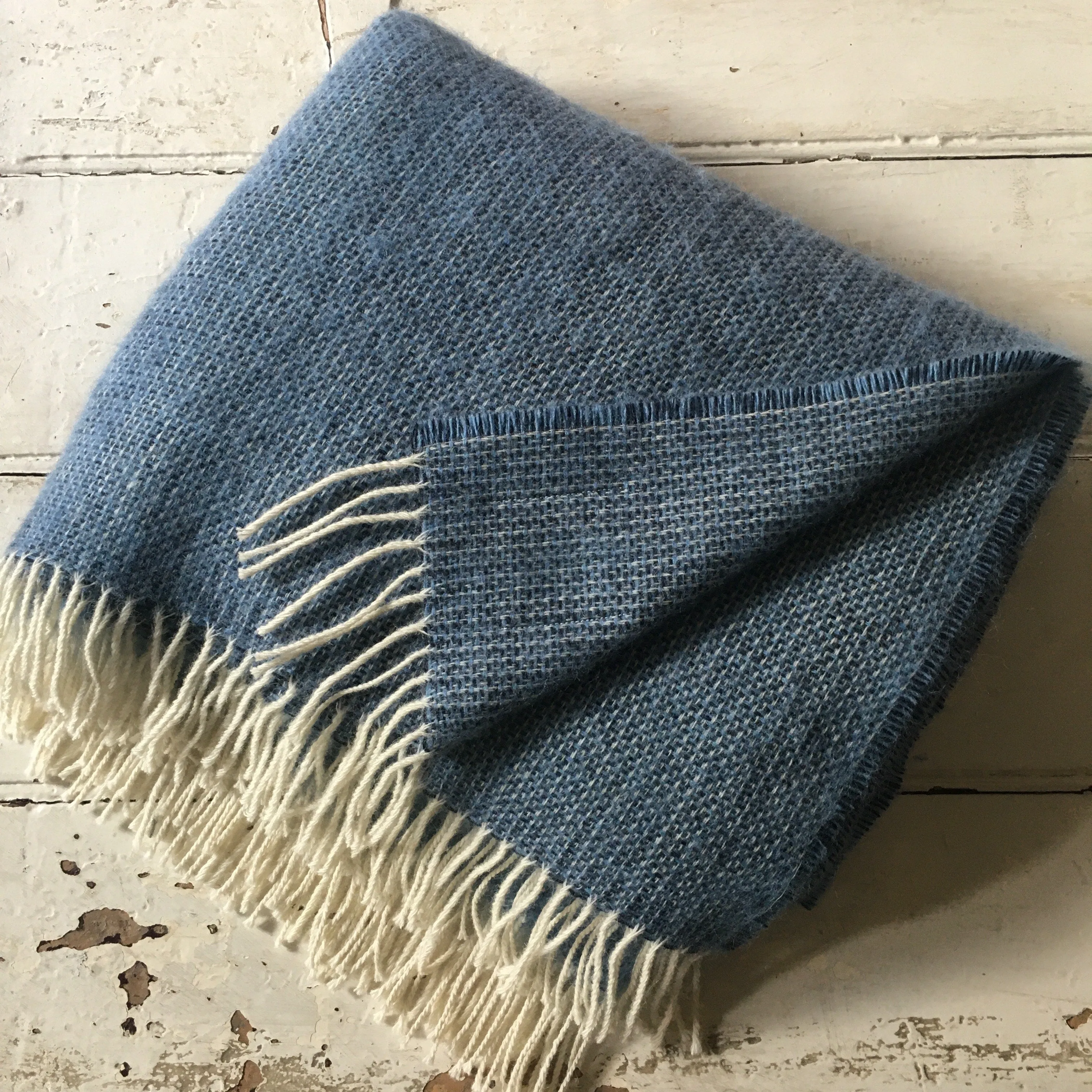 McNutts | Luxury Collection Pure Wool Blanket | Sea Sky Blue Box Weave