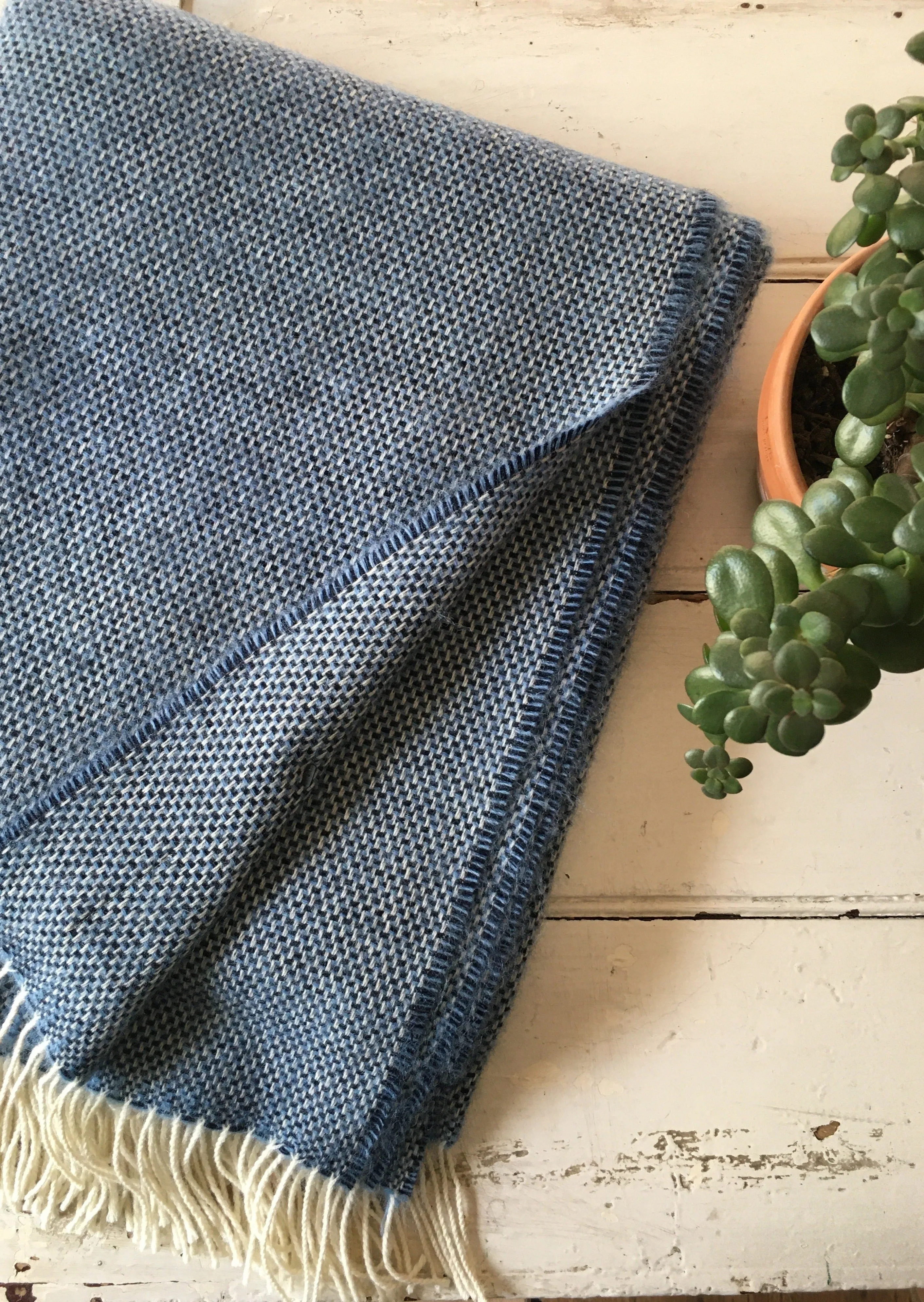 McNutts | Luxury Collection Pure Wool Blanket | Sea Sky Blue Box Weave