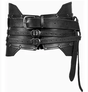 Medieval Heavy Duty Vintage Armor Belt, Adjustable Decorative Faux Leather Waistband Punk Corset for Women Men Cosplay (Black)