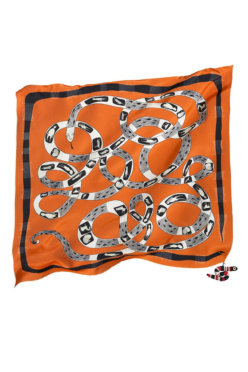 Orange Furious Phyton Silk Scarf