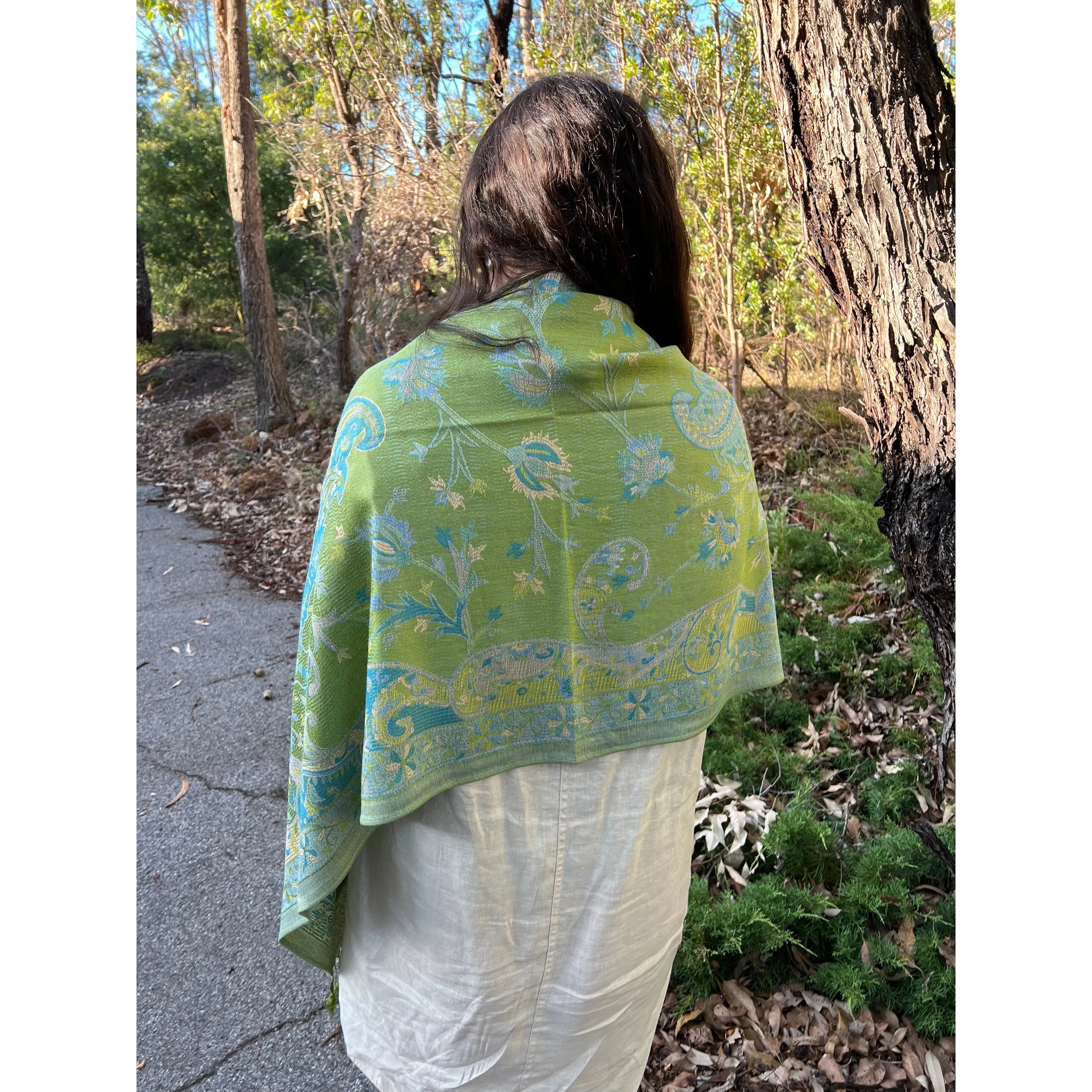 Pashmina Shawl - Paisley Classic - Leaf Green