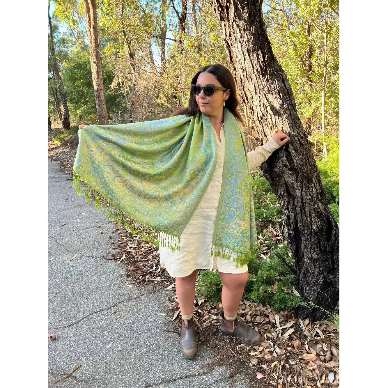 Pashmina Shawl - Paisley Classic - Leaf Green