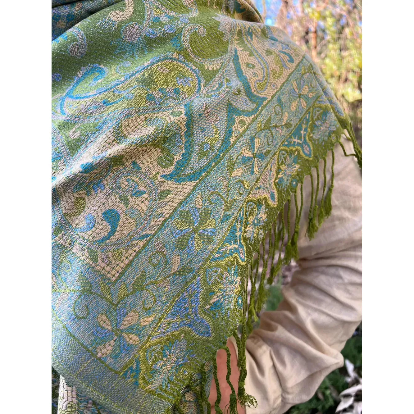 Pashmina Shawl - Paisley Classic - Leaf Green