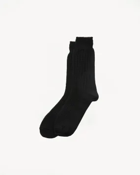 R1110 - Waffle Cotton Crew Sock - Black