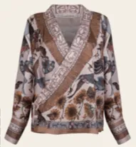 Sabina Savage "The Sun" Divination Celebration Silk Wrap Shirt Linen/Bone