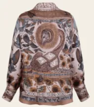 Sabina Savage "The Sun" Divination Celebration Silk Wrap Shirt Linen/Bone