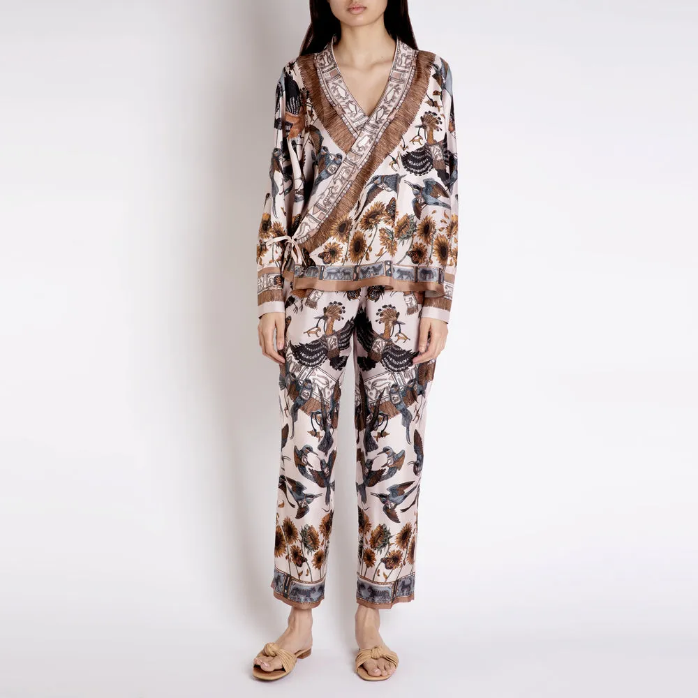 Sabina Savage "The Sun" Divination Celebration Silk Wrap Shirt Linen/Bone