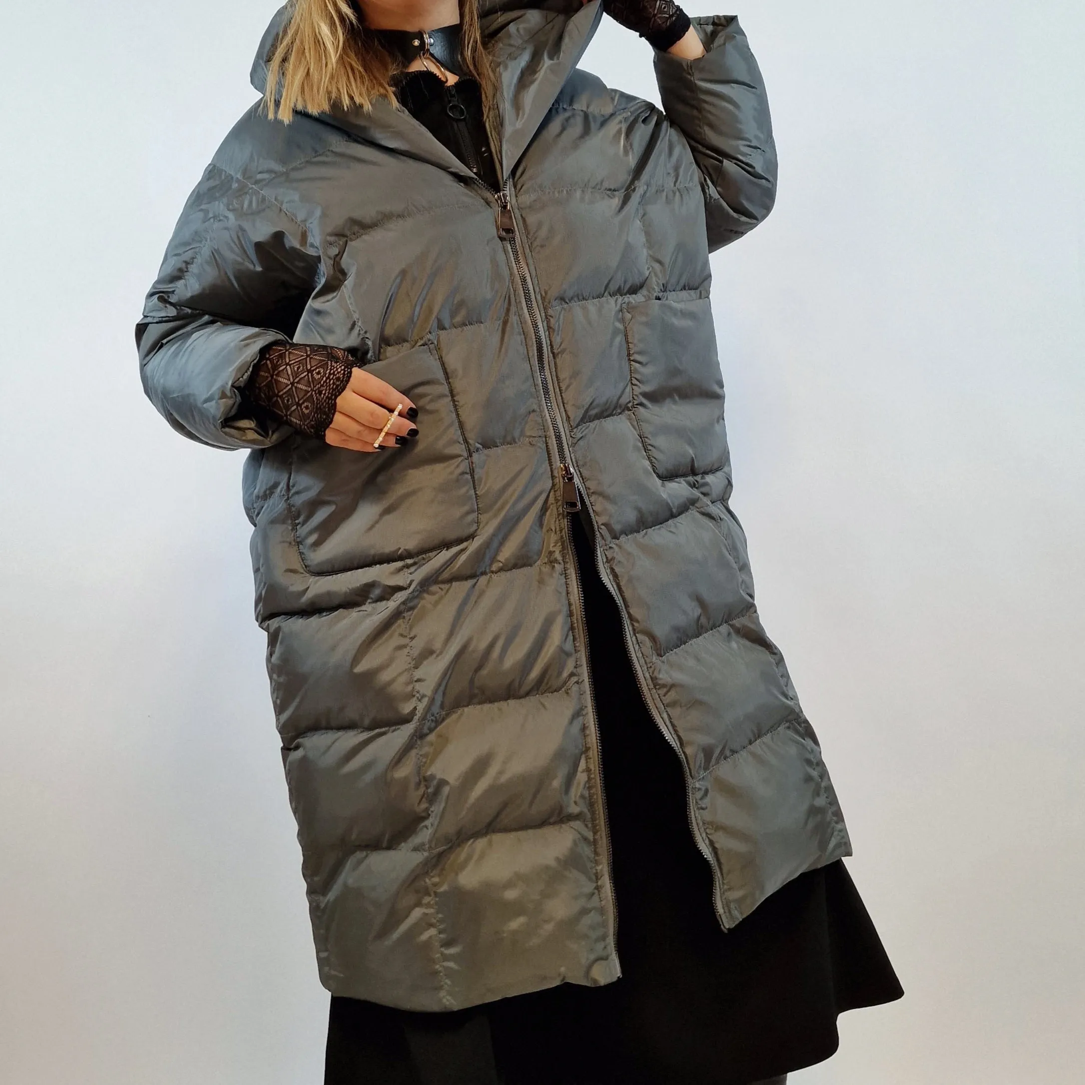 Simple Moderne Relaxed Fit Punky Style Gray Coat
