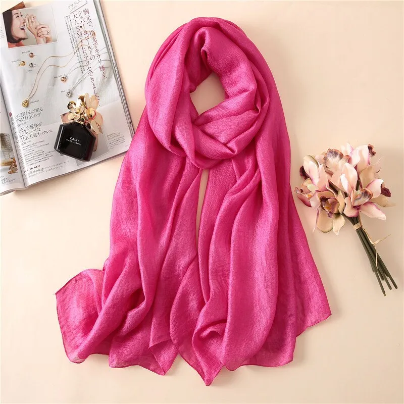 Wenkouban Luxury Brand Women Fashion Scarf Plain Solid Silk Linen Shawls Scarves Summer Lady Bandanas Pashmina Foulard Hijab 180*90Cm