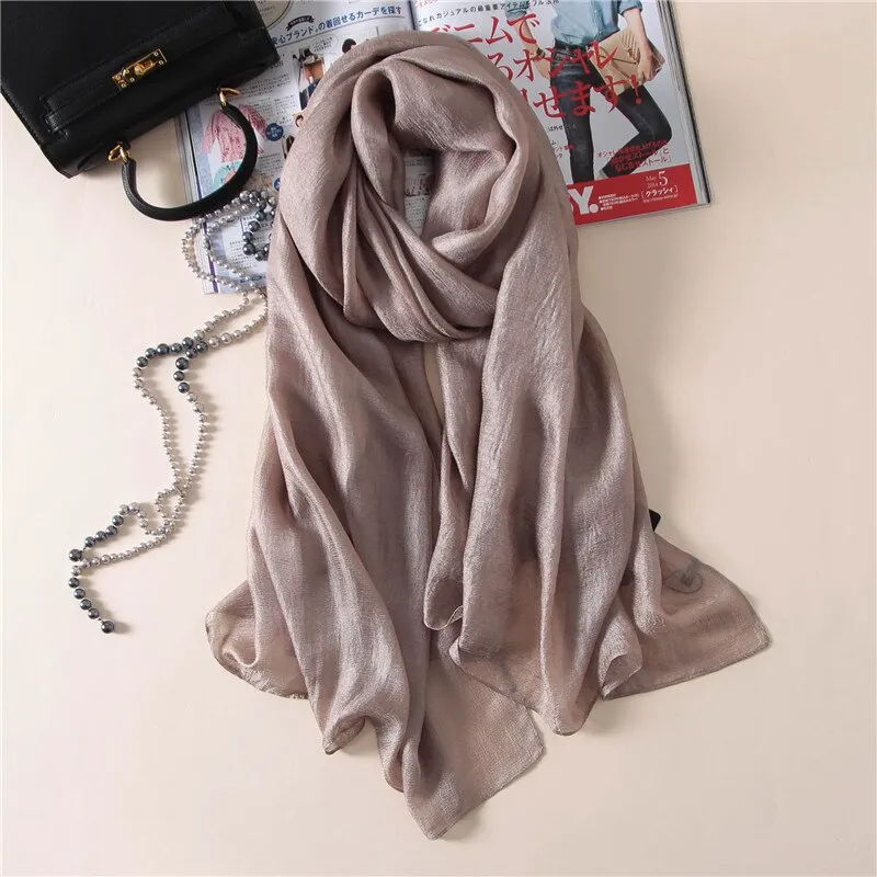 Wenkouban Luxury Brand Women Fashion Scarf Plain Solid Silk Linen Shawls Scarves Summer Lady Bandanas Pashmina Foulard Hijab 180*90Cm