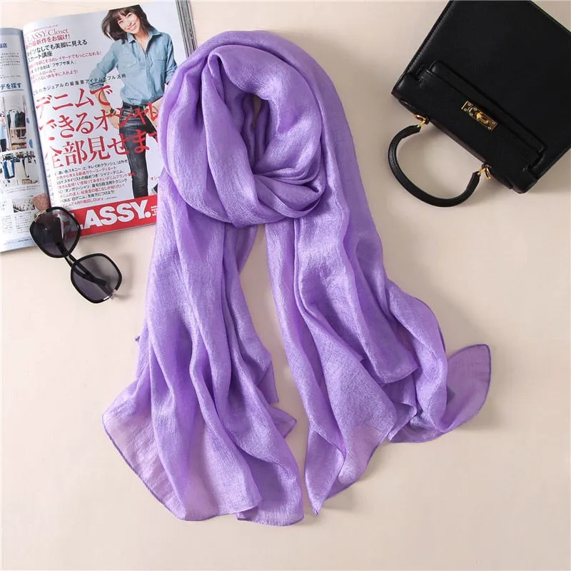 Wenkouban Luxury Brand Women Fashion Scarf Plain Solid Silk Linen Shawls Scarves Summer Lady Bandanas Pashmina Foulard Hijab 180*90Cm