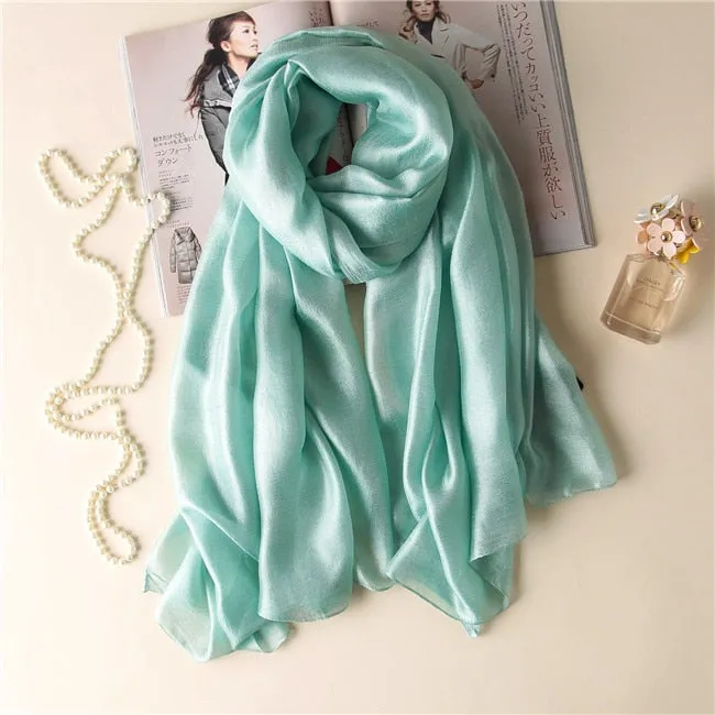 Wenkouban Luxury Brand Women Fashion Scarf Plain Solid Silk Linen Shawls Scarves Summer Lady Bandanas Pashmina Foulard Hijab 180*90Cm
